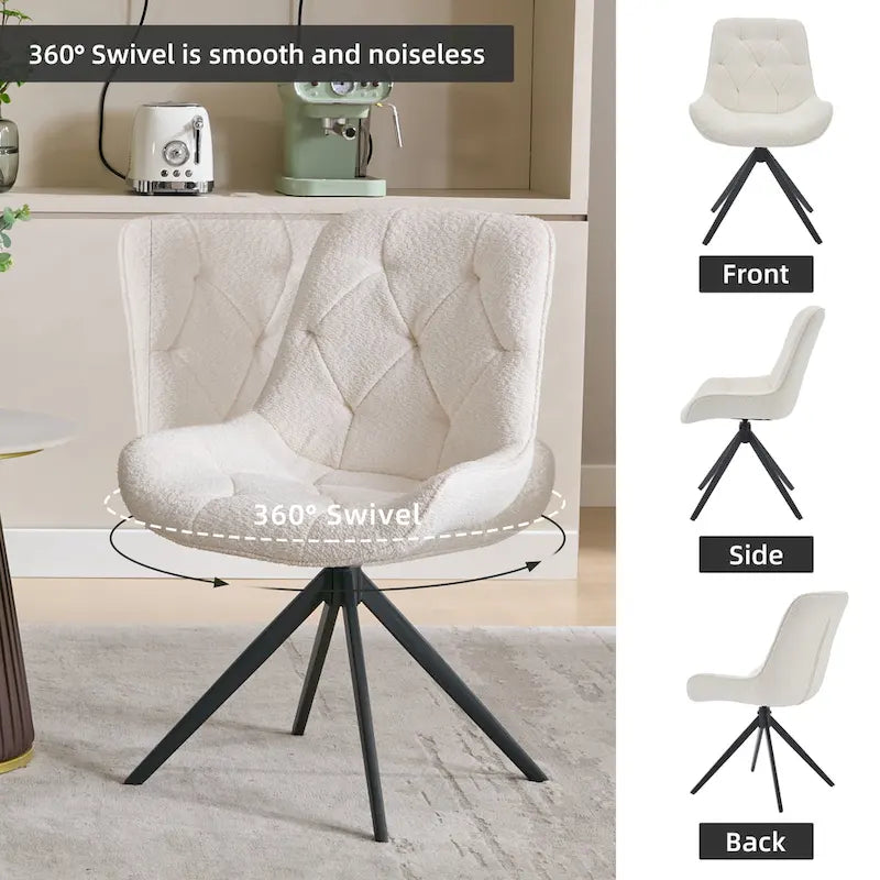 Boucle Upholstered Swivel Dining Chairs with High Back