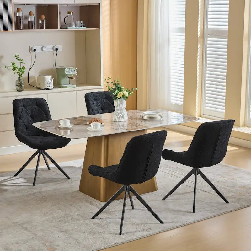 Boucle Upholstered Swivel Dining Chairs with High Back