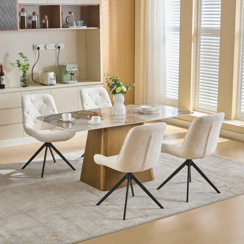 Boucle Upholstered Swivel Dining Chairs with High Back