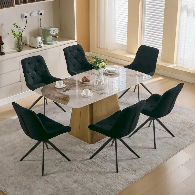Boucle Upholstered Swivel Dining Chairs with High Back