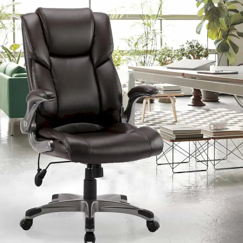 High Back Executive Office Chair with Flip-Up Arms and Adjustable Tilt