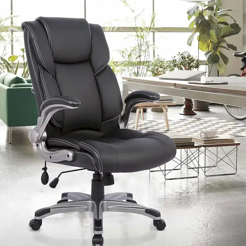 High Back Executive Office Chair with Flip-Up Arms and Adjustable Tilt