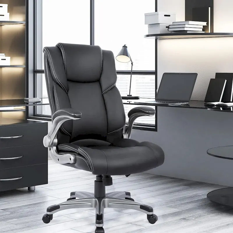 High Back Executive Office Chair with Flip-Up Arms and Adjustable Tilt