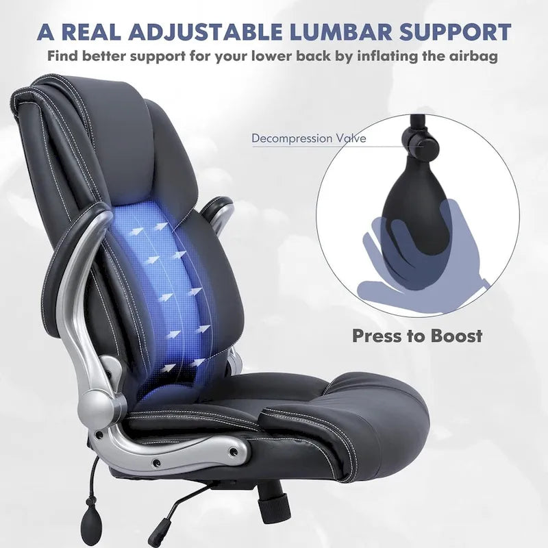 High Back Executive Office Chair with Flip-Up Arms and Adjustable Tilt