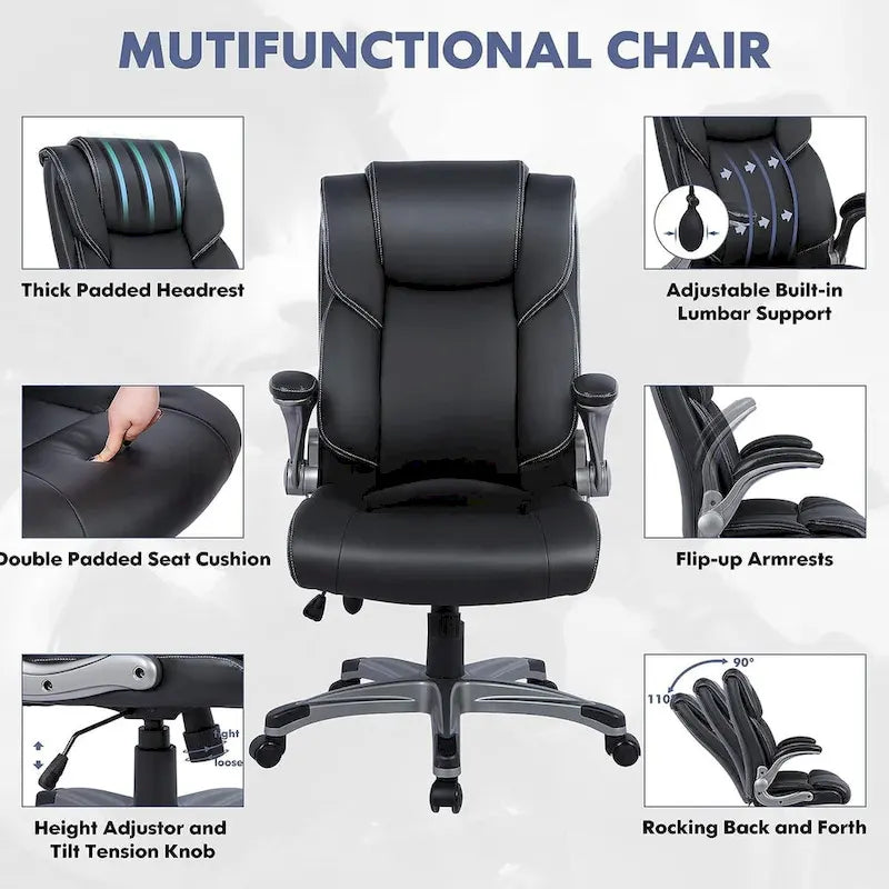 High Back Executive Office Chair with Flip-Up Arms and Adjustable Tilt