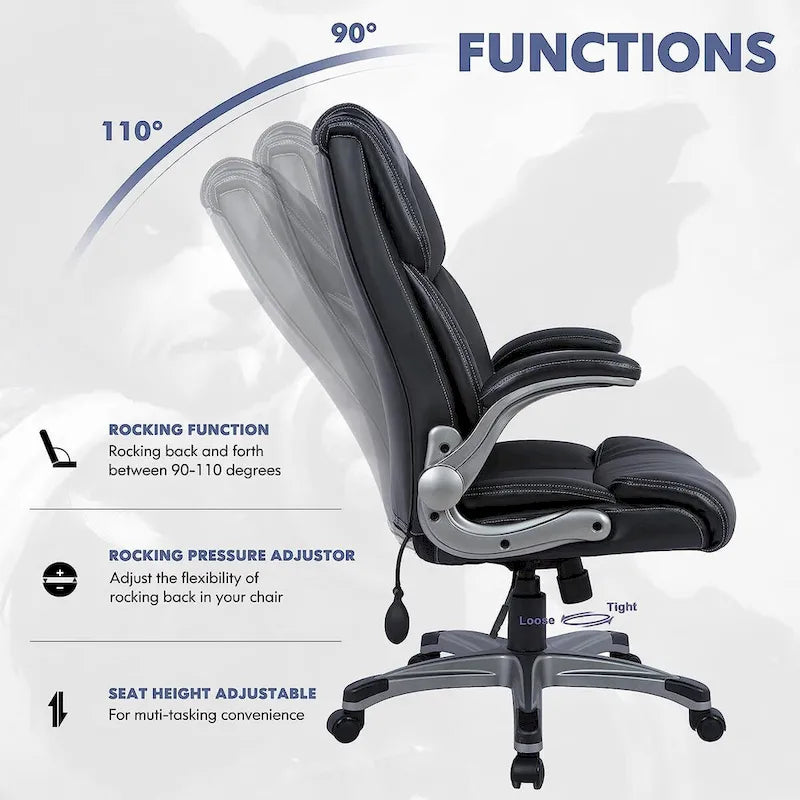 High Back Executive Office Chair with Flip-Up Arms and Adjustable Tilt