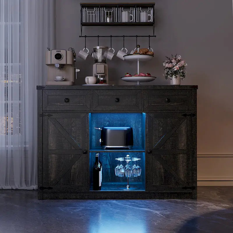 47-Inch Sideboard with Storage Drawers and LED Lighting