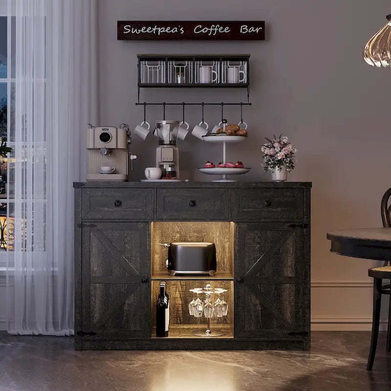 47-Inch Sideboard with Storage Drawers and LED Lighting