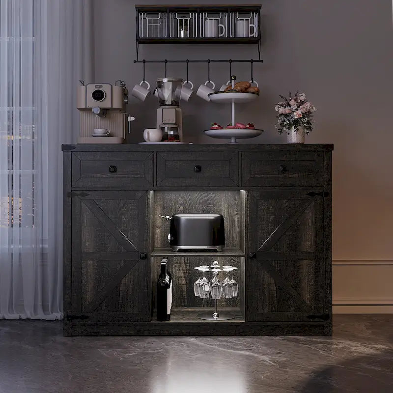 47-Inch Sideboard with Storage Drawers and LED Lighting