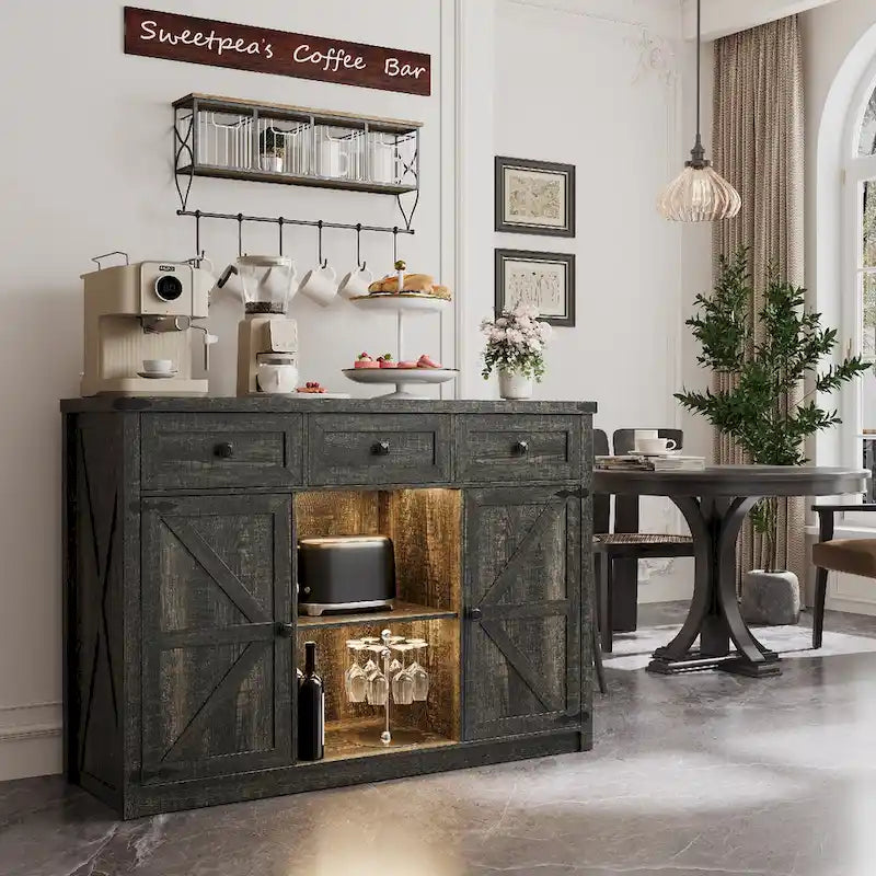 47-Inch Sideboard with Storage Drawers and LED Lighting