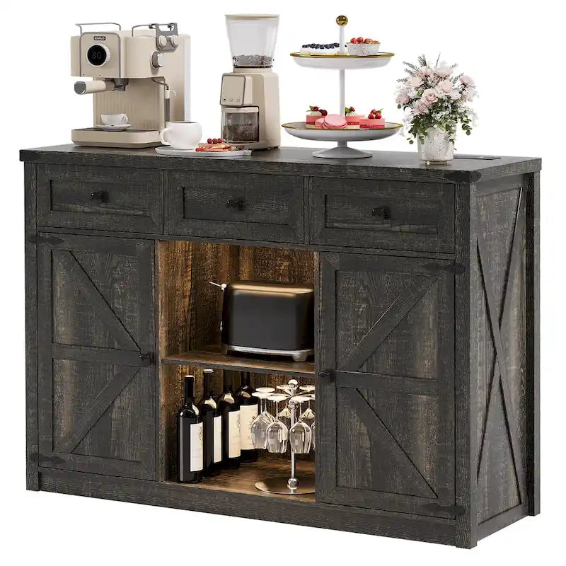 47-Inch Sideboard with Storage Drawers and LED Lighting