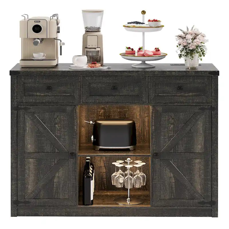 47-Inch Sideboard with Storage Drawers and LED Lighting