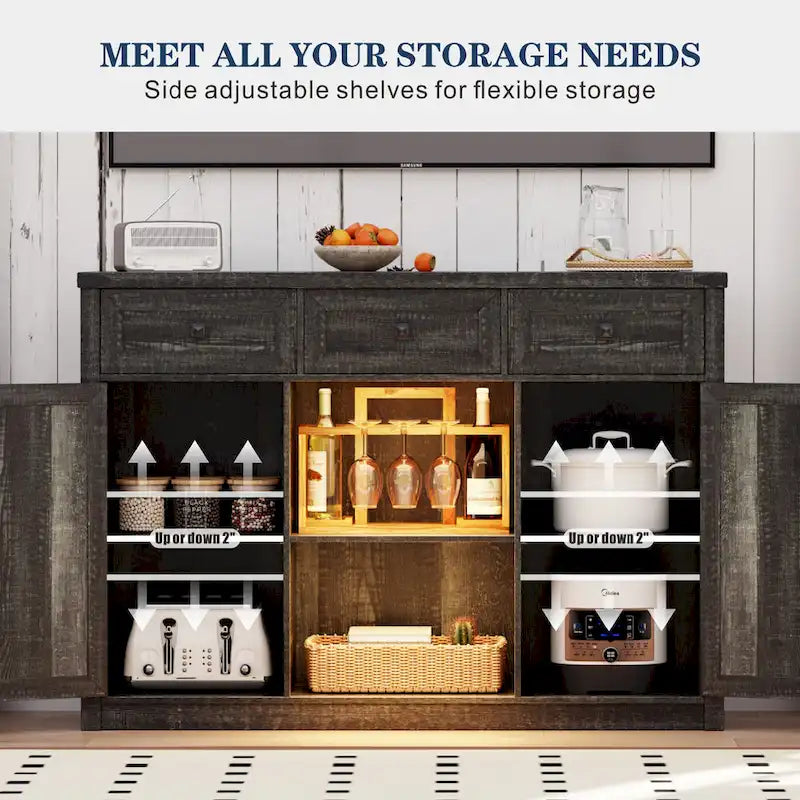 47-Inch Sideboard with Storage Drawers and LED Lighting