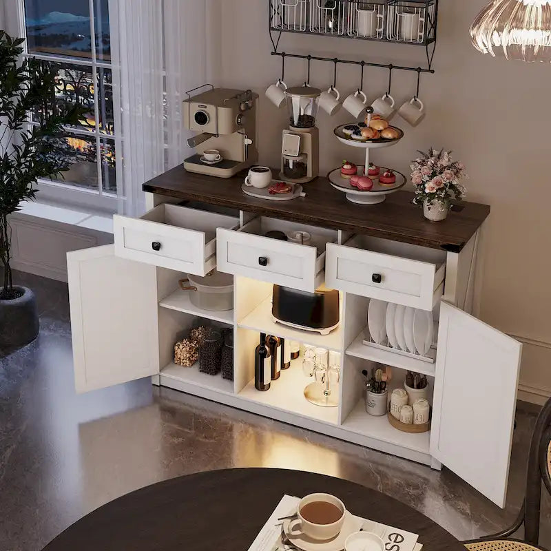47-Inch Sideboard with Storage Drawers and LED Lighting