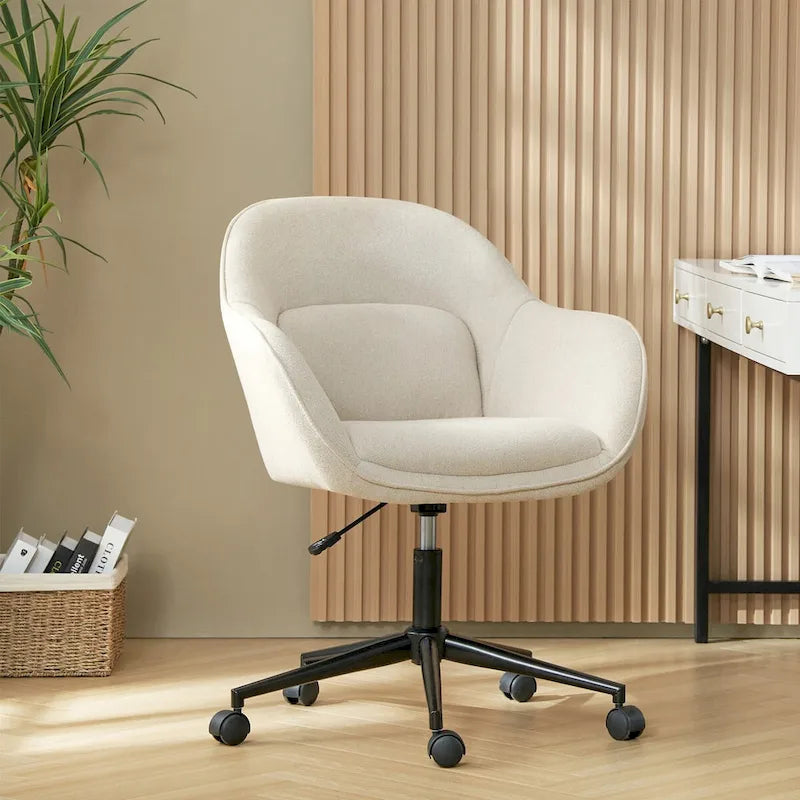 Ergonomische bureaustoel met gebogen rugleuning, zwenkwielen en metalen onderstel