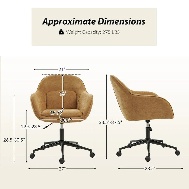 Ergonomische bureaustoel met gebogen rugleuning, zwenkwielen en metalen onderstel