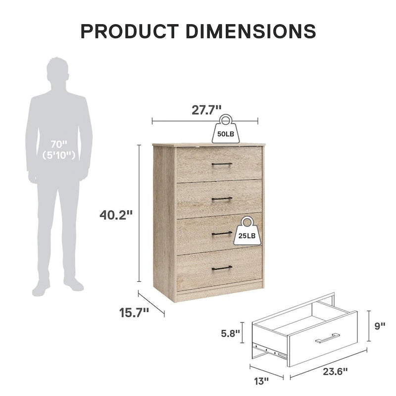 Hoge dressoir met 5 laden en soepele metalen rails