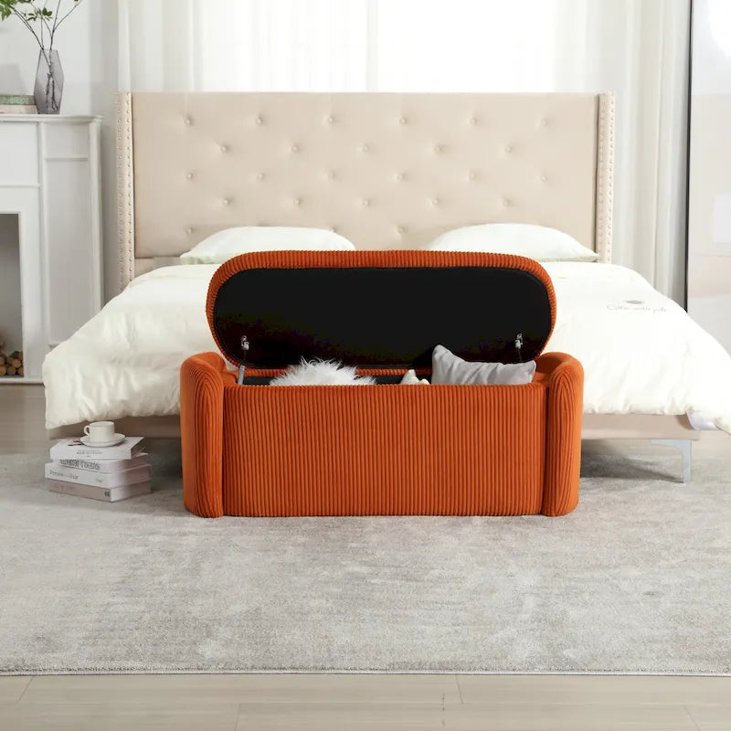 Upholstered Storage Ottoman Bench with Safety Hinge