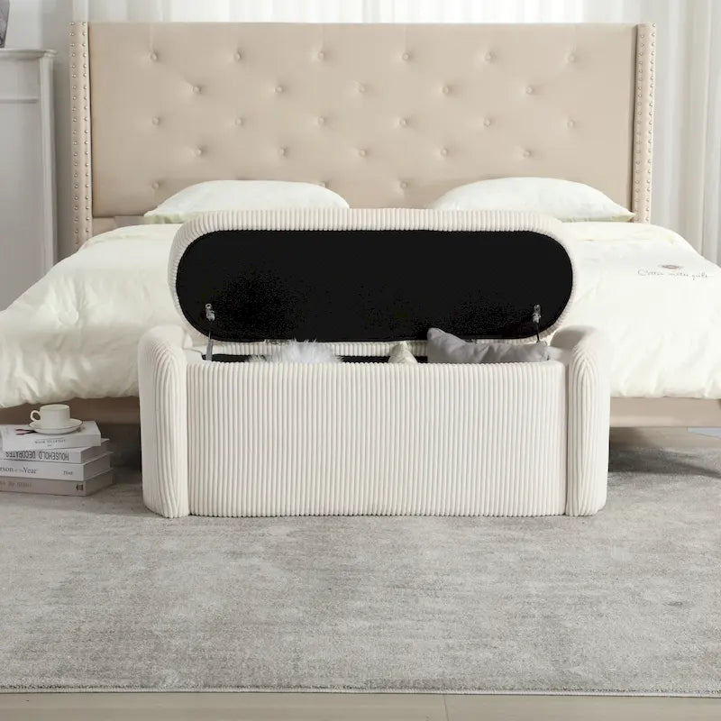 Upholstered Storage Ottoman Bench with Safety Hinge