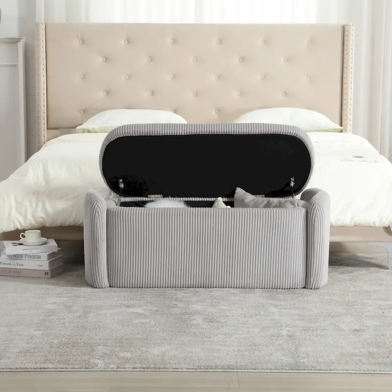 Upholstered Storage Ottoman Bench with Safety Hinge