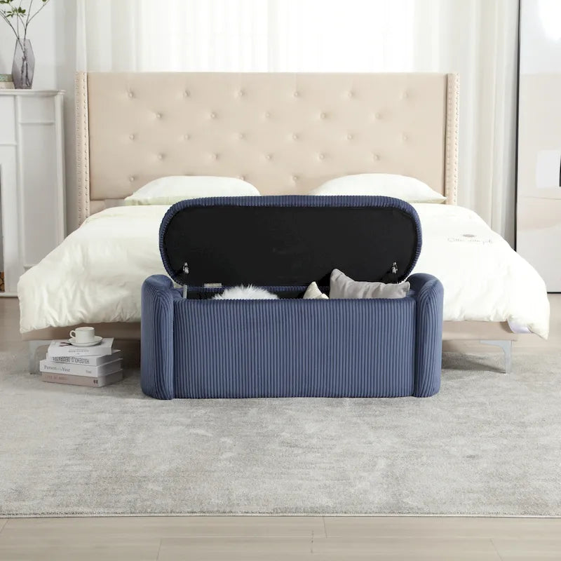 Upholstered Storage Ottoman Bench with Safety Hinge