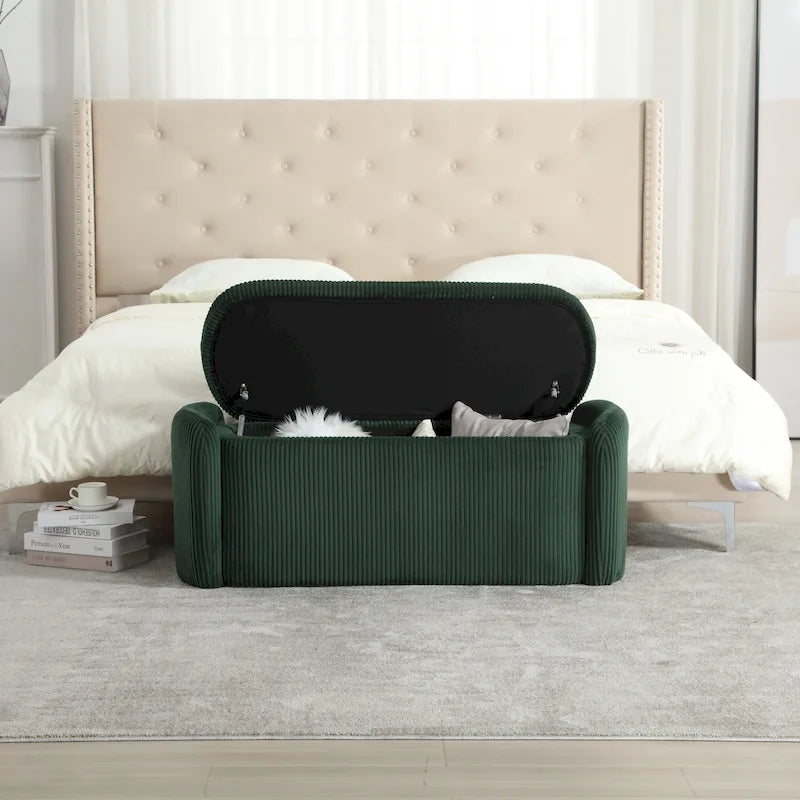 Upholstered Storage Ottoman Bench with Safety Hinge