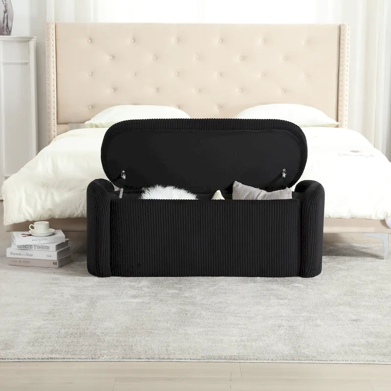 Upholstered Storage Ottoman Bench with Safety Hinge