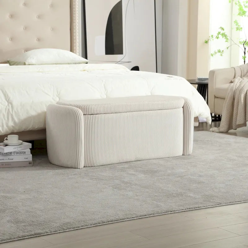 Corduroy Upholstered Storage Ottoman Bench with Safety Hinge for Living Room,Bedroom