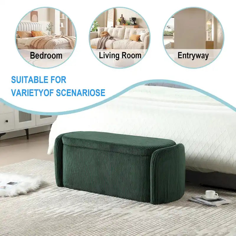 Upholstered Storage Ottoman Bench with Safety Hinge