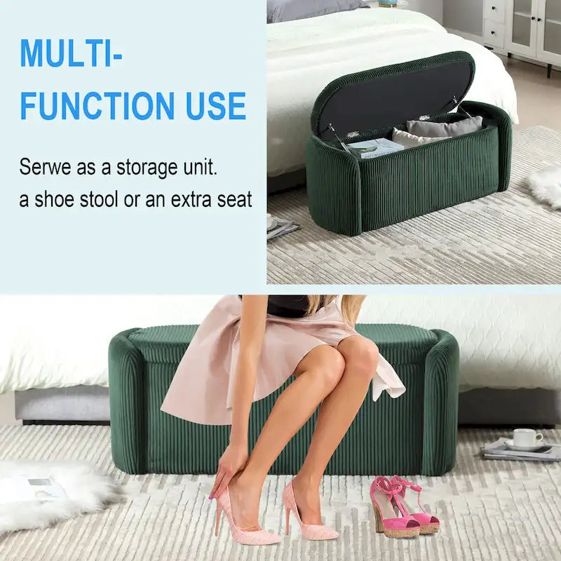 Upholstered Storage Ottoman Bench with Safety Hinge