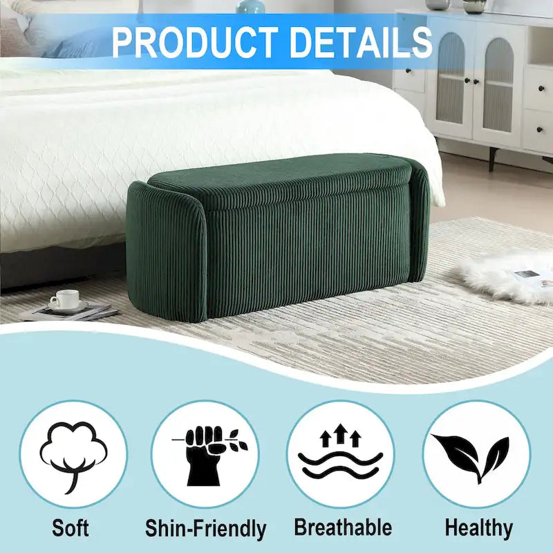 Upholstered Storage Ottoman Bench with Safety Hinge