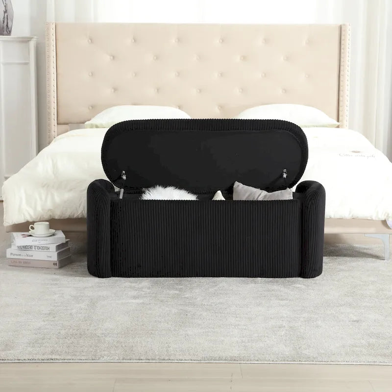 Upholstered Storage Ottoman Bench with Safety Hinge