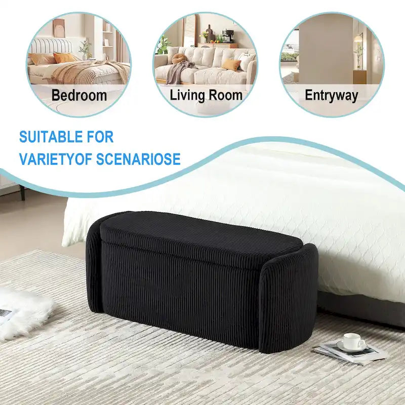 Upholstered Storage Ottoman Bench with Safety Hinge