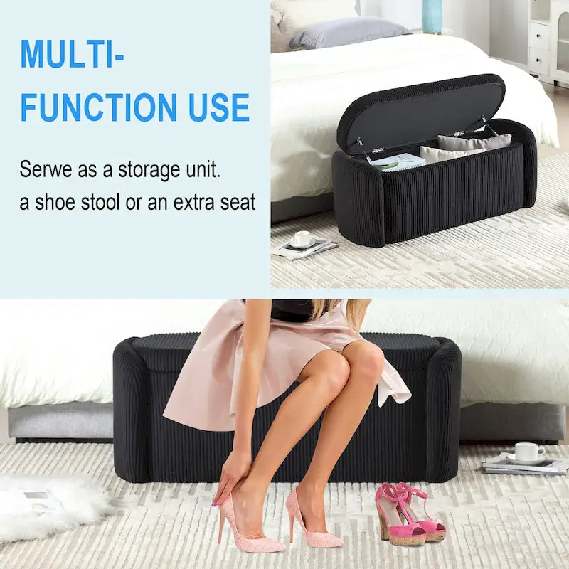 Upholstered Storage Ottoman Bench with Safety Hinge