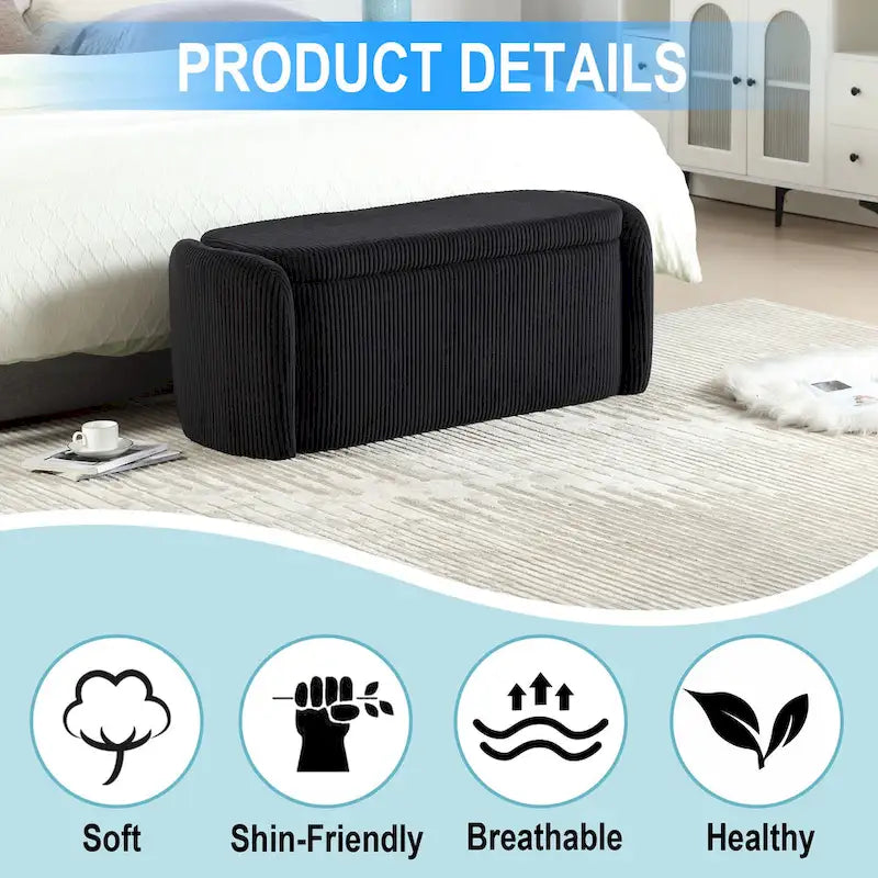 Upholstered Storage Ottoman Bench with Safety Hinge