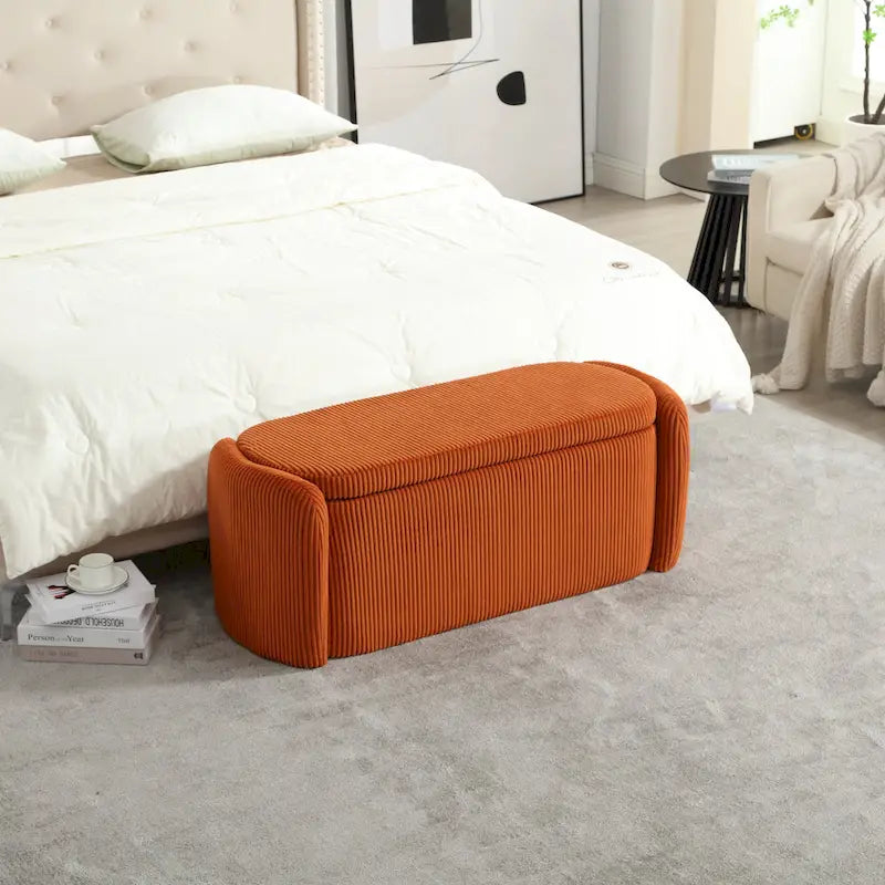 Upholstered Storage Ottoman Bench with Safety Hinge