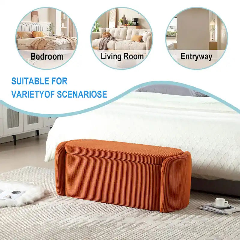 Upholstered Storage Ottoman Bench with Safety Hinge