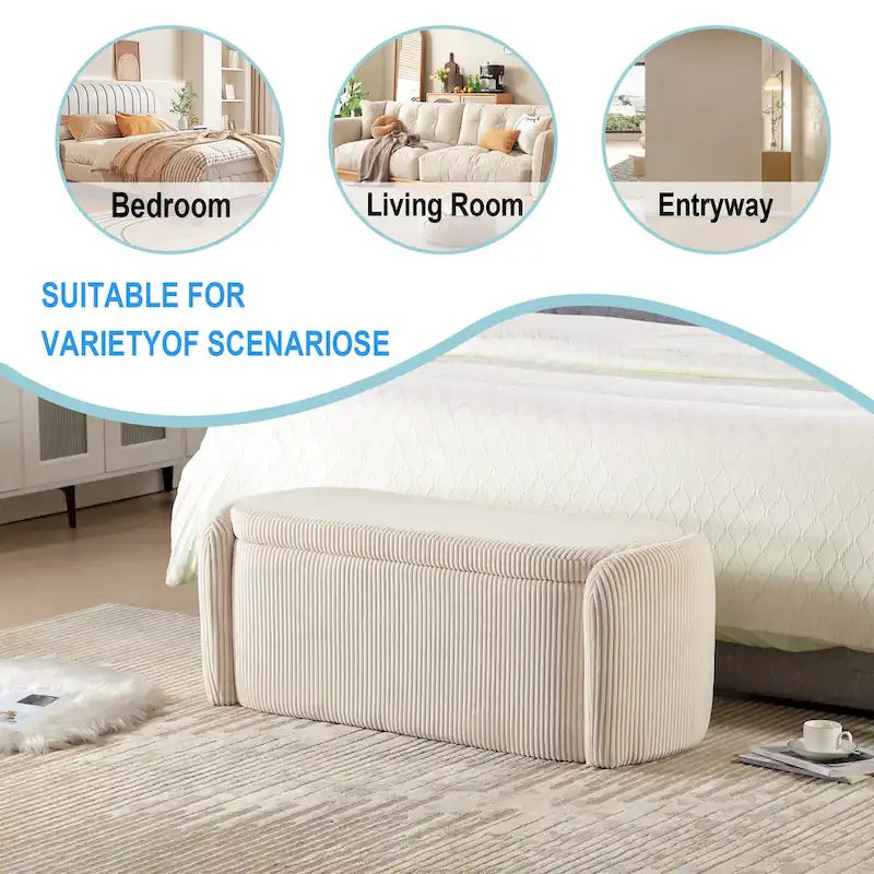 Upholstered Storage Ottoman Bench with Safety Hinge