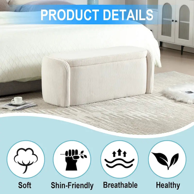 Upholstered Storage Ottoman Bench with Safety Hinge