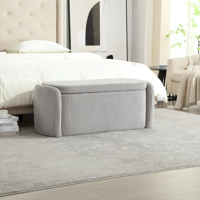 Upholstered Storage Ottoman Bench with Safety Hinge