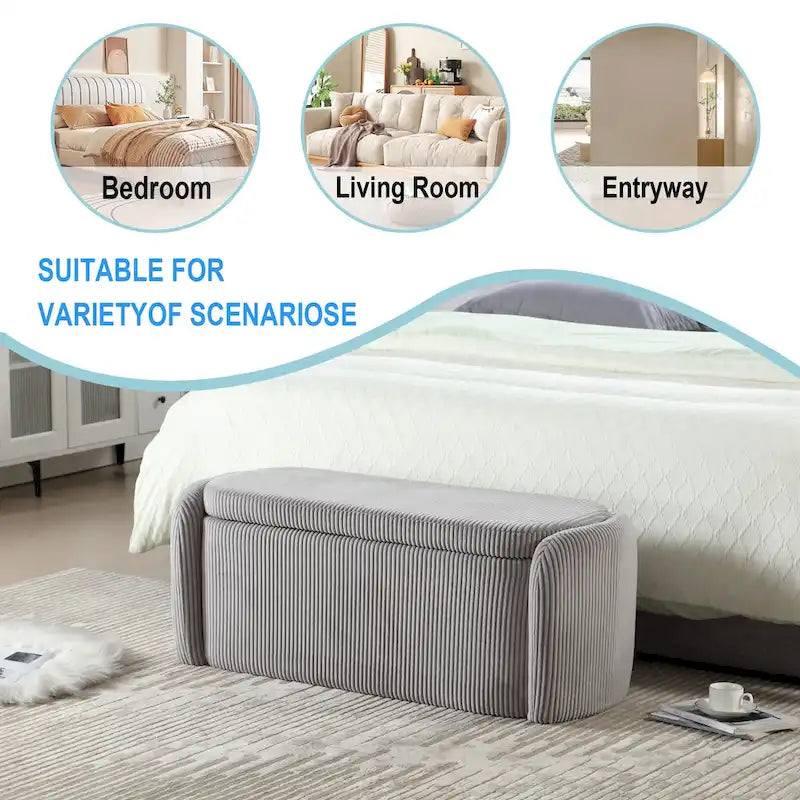 Upholstered Storage Ottoman Bench with Safety Hinge