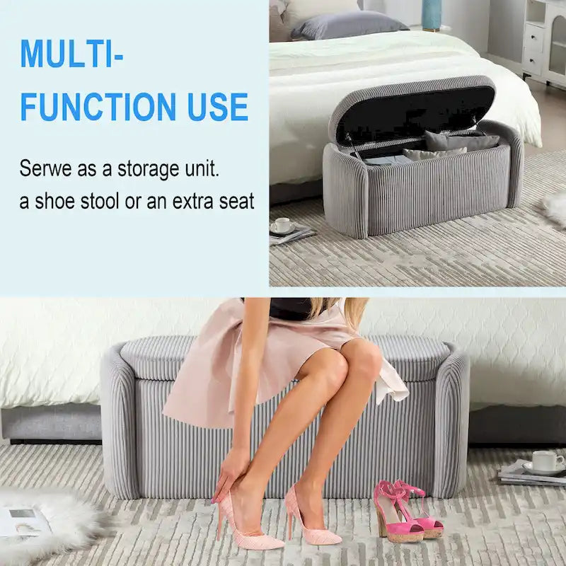 Upholstered Storage Ottoman Bench with Safety Hinge