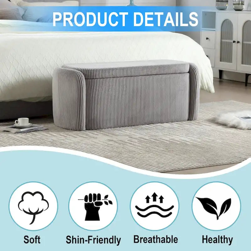 Upholstered Storage Ottoman Bench with Safety Hinge